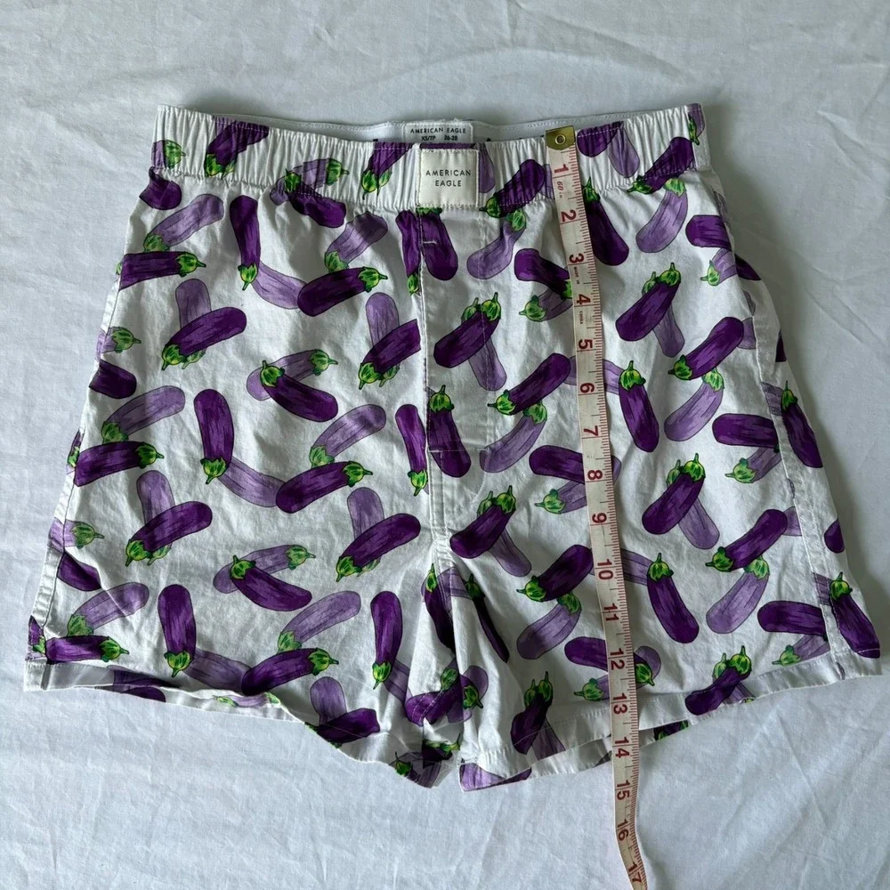 American Eagle Mens White‎ Eggplant Elastic Waist Stretch Boxer Shorts Size XS